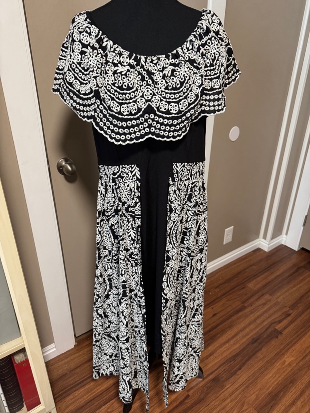 Christian Siriano Black & White One-Shoulder Printed Maxi Dress with Ruffle